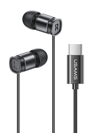 USAMS earphones με μικρόφωνο US-SJ576, USB-C σύνδεση, Φ6mm, 1.2m, μαύρα