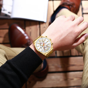 Curren 8368 злато със златна гривна и бял циферблат