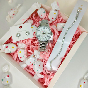 JoyBox Κουτι Δώρου Set JB06 με Ρολόι και Κόσμημα Ασημί