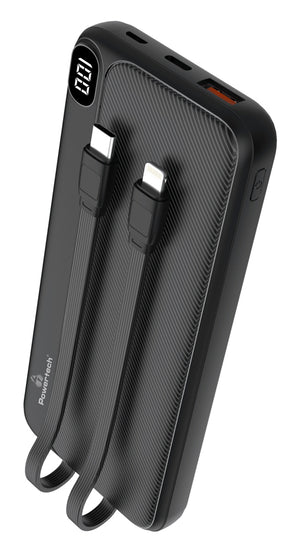 POWERTECH power bank με καλώδια και οθόνη PT-1063 10000mAh, 22.5W, μαύρο