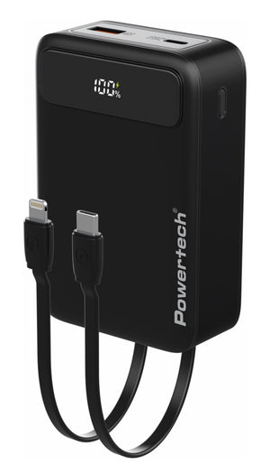 POWERTECH power bank PT-1504 με καλώδια & οθόνη, 20000mah, 22.5W, μαύρο