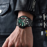Черен зелен часовник Curren 8415 с черен циферблат и черна гривна