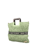 Τσάντα ψάθινη χειρός με ξύλινο χερούλι-CN9118 - Πράσινο