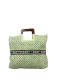 Τσάντα ψάθινη χειρός με ξύλινο χερούλι-CN9118 - Πράσινο