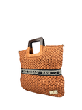 Τσάντα ψάθινη χειρός με ξύλινο χερούλι-CN9118 - Πορτοκαλί