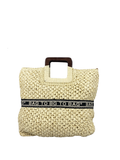 Τσάντα ψάθινη χειρός με ξύλινο χερούλι-CN9118 - Μπέζ