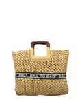 Τσάντα ψάθινη χειρός με ξύλινο χερούλι-CN9118 - Χακί