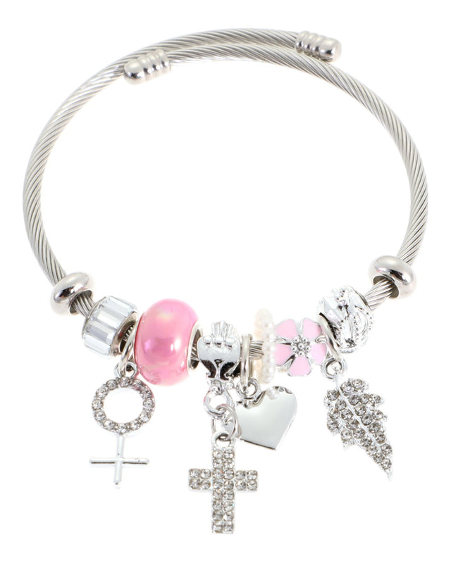 Βραχιόλι με σταυρούς QW-8117-15 - Ρόζ