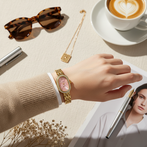 Vintage Γυναικείο Ρολόι Dama Gold Pink με Χρυσό Μεταλλικό Μπρασελέ