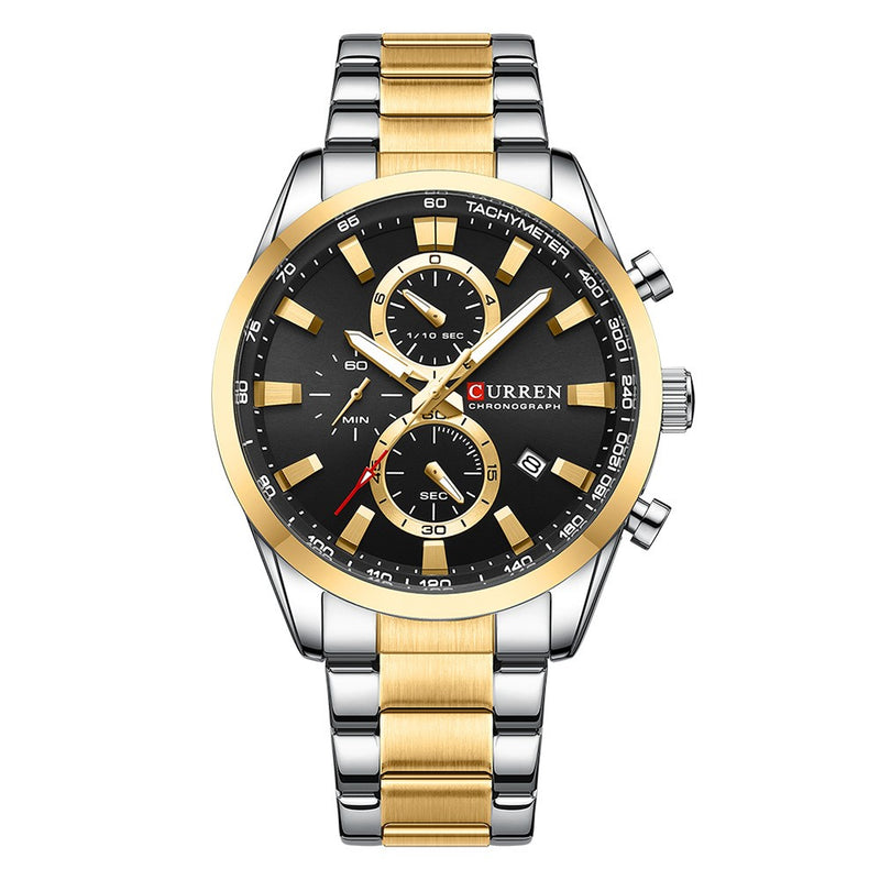 Curren 8445 Black Ρολόι με Μαύρο Καντράν και Χρυσό Ασημένιο Μπρασελέ