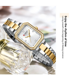 C9102 Gold White Curren Γυναικείο Ρολόι με Μεταλλικό Μπρασελέ