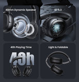USAMS headphones YG23, ασύρματα & ενσύρματα, Φ40mm, 300mAh, μαύρα
