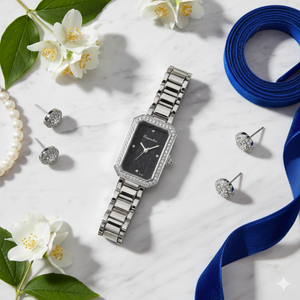 Vintage Γυναικείο Ρολόι AnnaBell Black με Ασημί Μεταλλικό Μπρασελέ icoonshop.com