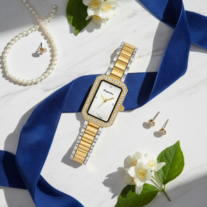 Vintage Γυναικείο Ρολόι AnnaBell White με Χρυσό Ασημί Μεταλλικό Μπρασελέ