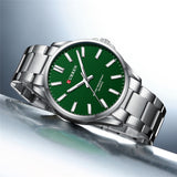 Curren A9090 Silver Green Ρολόι με Πράσινο Καντράν και Ασημένιο Μπρασελέ