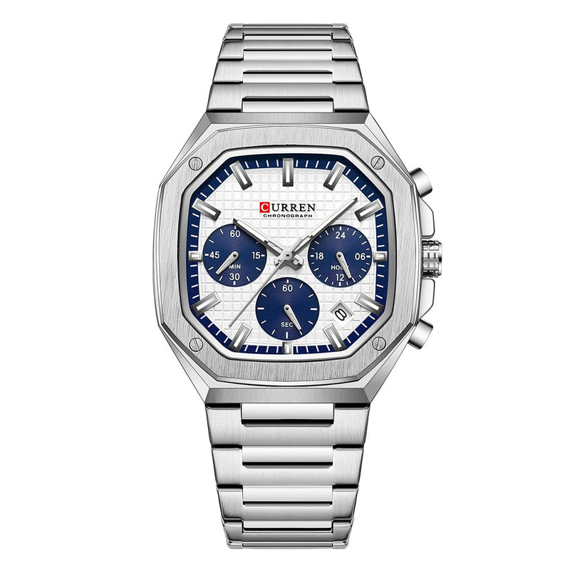 Curren 8459 Silver Blue Ρολόι με Λευκό Καντράν και Ασημένιο Μπρασελέ