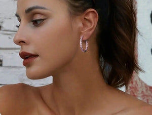 BAMOER σκουλαρίκια κρίκος YIE138-PK με κυβική ζιρκόνια, ασήμι 925, ασημί