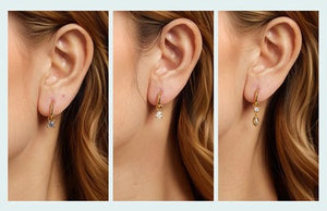 BAMOER σκουλαρίκια κρίκοι YIE262 με 3x σετ charm, κυβική ζιρκόνια, χαλκός, χρυσό