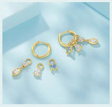 BAMOER σκουλαρίκια κρίκοι YIE262 με 3x σετ charm, κυβική ζιρκόνια, χαλκός, χρυσό