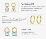 BAMOER σκουλαρίκια κρίκοι YIE262 με 3x σετ charm, κυβική ζιρκόνια, χαλκός, χρυσό