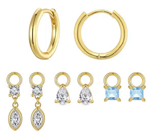 BAMOER σκουλαρίκια κρίκοι YIE262 με 3x σετ charm, κυβική ζιρκόνια, χαλκός, χρυσό