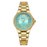 Curren Γυναικείο Ρολόι 9091 με Χρυσό Μπρασελέ και Μπλε Καντράν