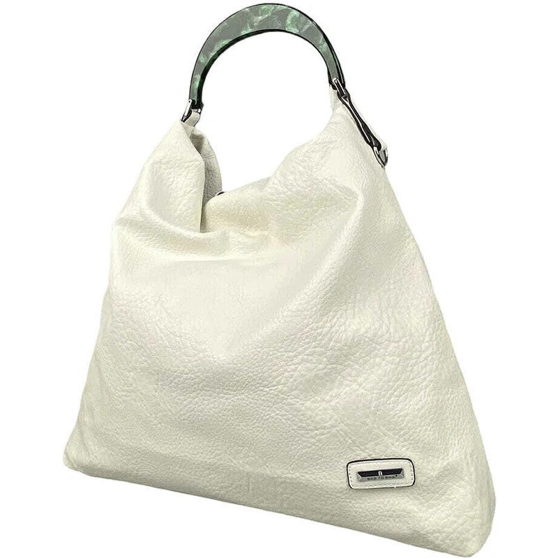 Τσάντα χειρός με κοκκάλινο χερούλι 1250 - Λευκό