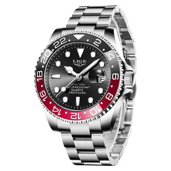 Ρολόι με Μεταλλικό Μπρασελέ LIGE 10045 Silver Red