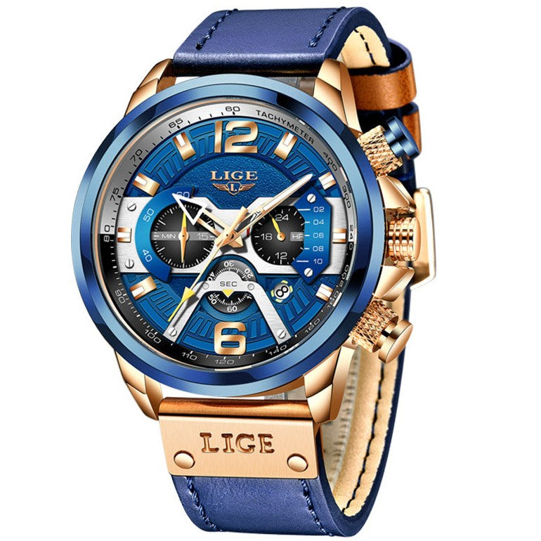 Ρολόι με Μεταλλικό Μπρασελέ LIGE 8917 Gold Blue