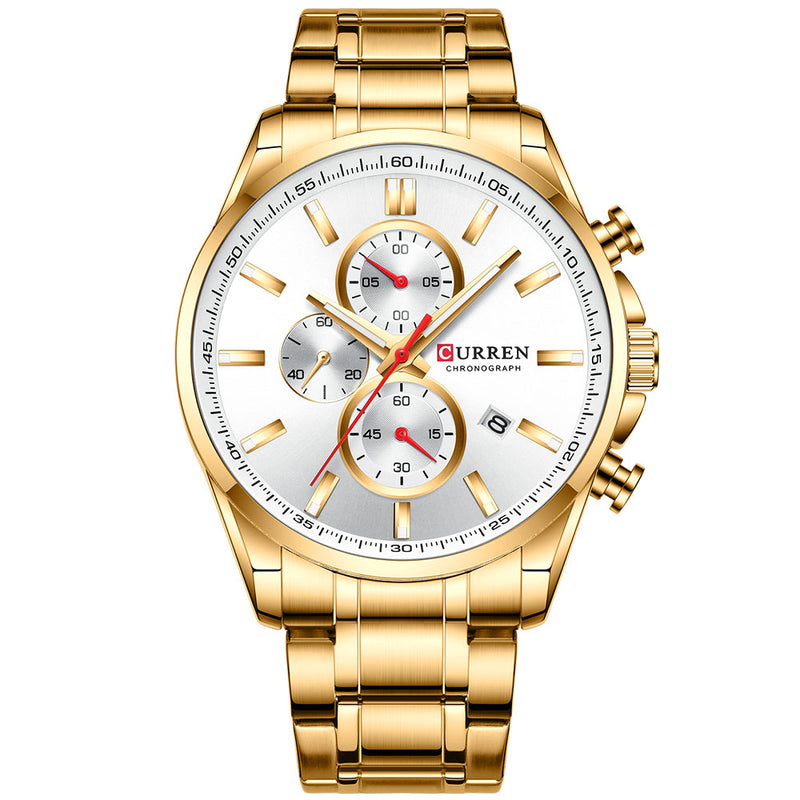Curren 8368 Gold με Χρυσό Μπρασελέ και Λευκό Καντράν