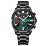 Черен зелен часовник Curren 8415 с черен циферблат и черна гривна