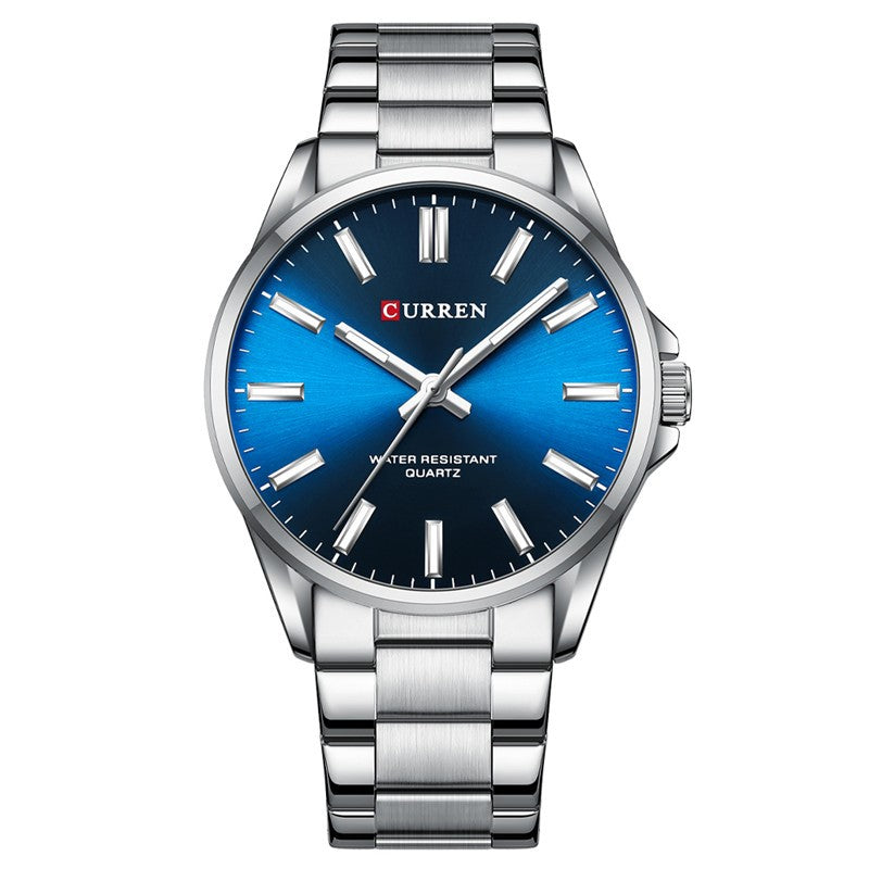 Curren A9090 Silver Blue Ρολόι με Μπλε Καντράν και Ασημένιο Μπρασελέ