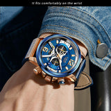 Ρολόι με Μεταλλικό Μπρασελέ LIGE 8917 Gold Blue