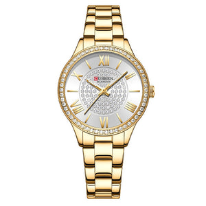 Curren Γυναικείο Ρολόι 9084 με Χρυσό Μπρασελέ και Ασημένιο Καντράν