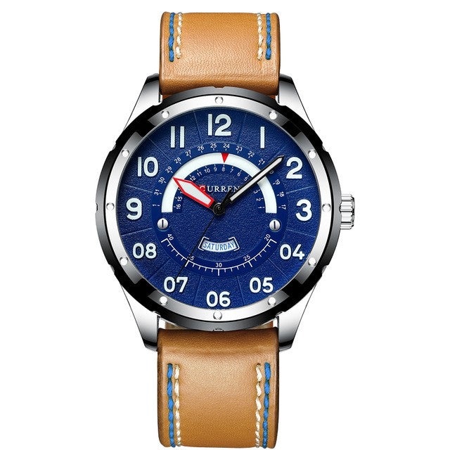 Curren 8267 Ανδρικό Ρολόι με δερμάτινο λουράκι και μπλε κάσα