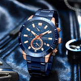 Ανδρικό ρολόι Allstar CR17 Curren 8417 με ανοξείδωτο μπρασελέ και 47mm κάσα σε μπλε χρώμα. icoonshop.com