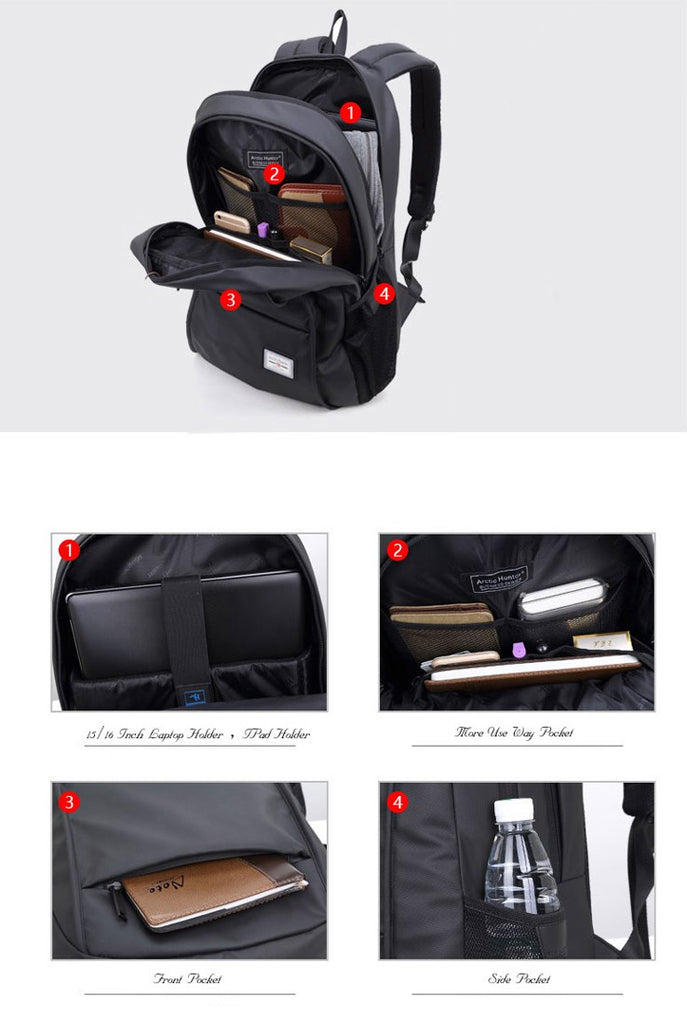 ARCTIC HUNTER τσάντα πλάτης 20005-BK με θήκη laptop, αδιάβροχη, μαύρη