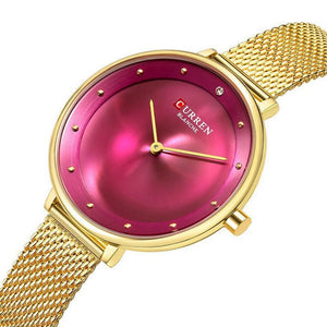 Curren 9029 Γυναικείο Ρολόι με χρυσό μπρασελέ και μωβ καντράν