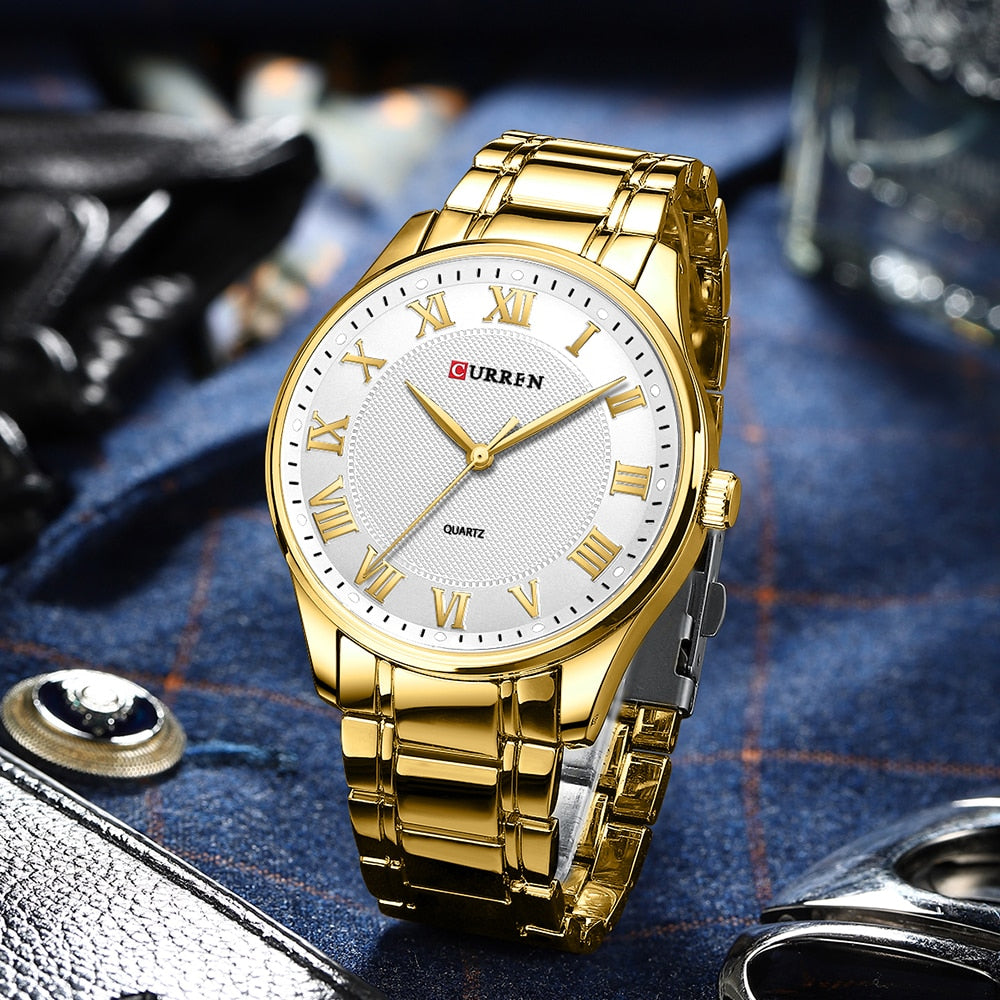 Curren 8409 Ανδρικό Ρολόι με Χρυσό Μπρασελέ και Λευκό Καντράν Gold