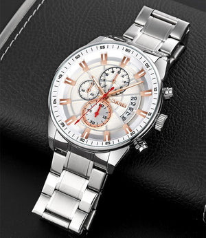 Skmei 9285 Ανδρικό Ρολόι με Μπρασελέ και Λευκό Καντράν Silver White