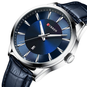 Curren 8365 Ανδρικό Ρολόι με δερμάτινο λουράκι και μπλε κάσα