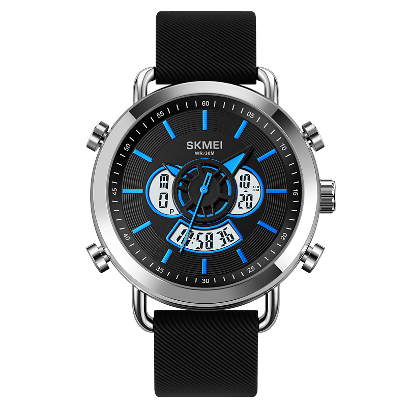 Ανδρικό Ρολόι Skmei 1680 Αναλογικό Ψηφιακό Ρολόι Black Blue με Καουτσούκ Λουράκι