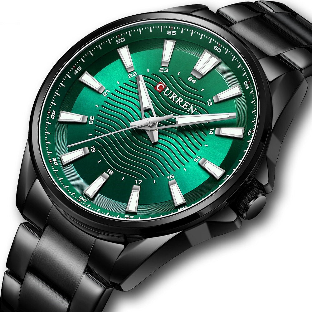 Ανδρικό ρολόι Curren 8424 με μαύρο μεταλλικό μπρασελέ από ανοξείδωτο ατσάλι και πράσινο καντράν με ανάγλυφο σχέδιο