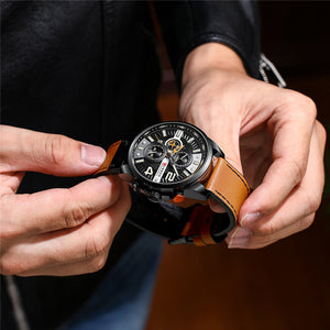 Curren 8393 Ανδρικό Ρολόι με Δερμάτινο Λουράκι και Μαύρο Καντράν 