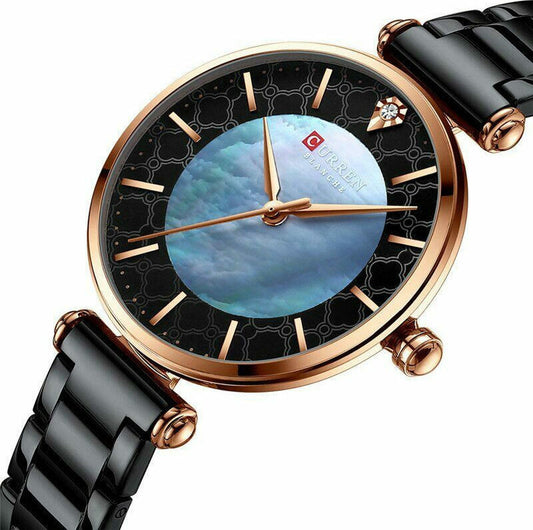 Curren 9072 Γυναικείο Ρολόι Celest FD-28 με μαύρο μπρασελέ και μαύρο καντράν Black