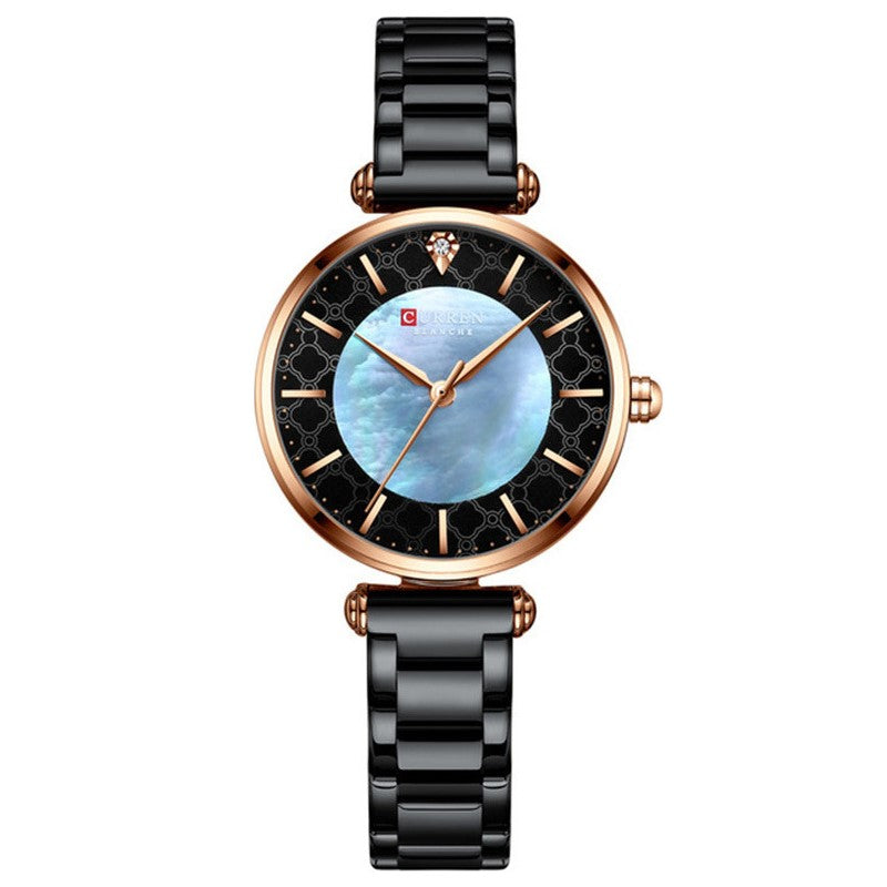 Curren 9072 Γυναικείο Ρολόι Celest FD-28 με μαύρο μπρασελέ και μαύρο καντράν Black