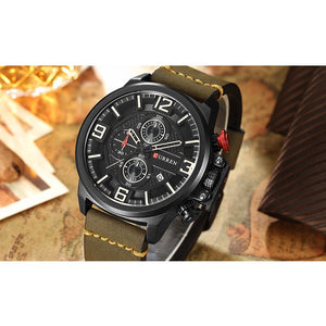 Curren 8278 Ανδρικό Ρολόι με Χακί Λουράκι και Μαύρο Καντράν Black Red