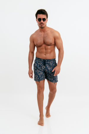 Ανδρικό Μαγιό Σορτς Floral Blue σε Μπλε Χρώμα με ΚορδόνιΑνδρικό Μαγιό Σορτς Floral Blue σε Μπλε Χρώμα με Κορδόνι
