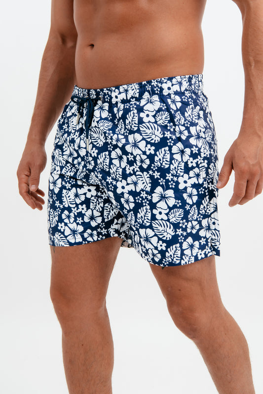 Ανδρικό Μαγιό Σορτς Floral White Blue σε Λευκό Χρώμα με Κορδόνι