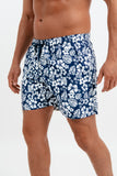 Мъжки бански къси панталони на цветя бяло синьо M9026 